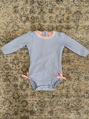 Ruffle Butts Blue Seersucker Swimsuit- Size 6-12mos.